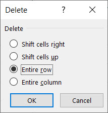 حذف سطر در اکسل